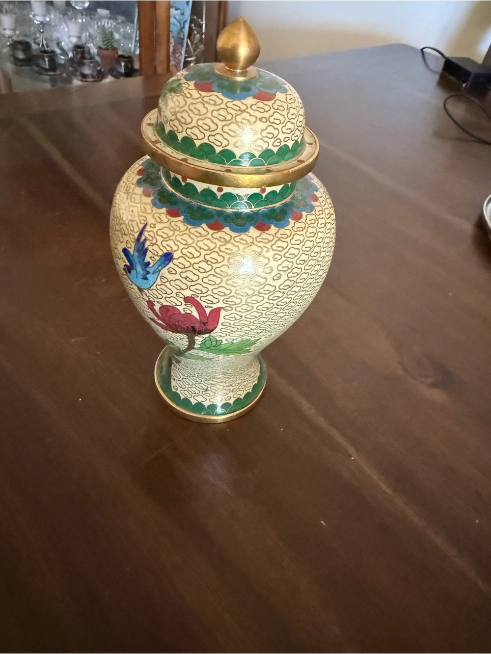Vintage Mid-Century 5” Chinese Enameled Cloisonné Ginger Jar With Lid *Excellent